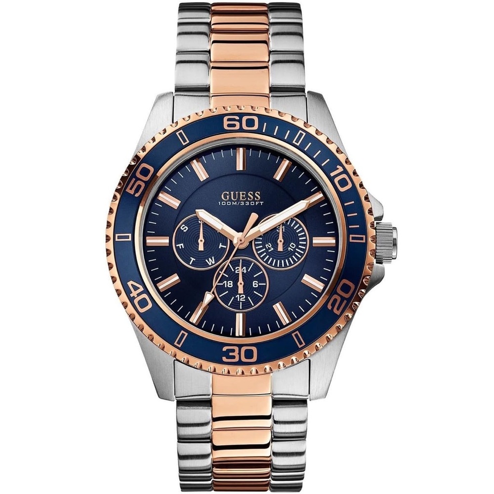 Guess Chaser Blue Dial Two-tone Stainless Steel Watch For Men.